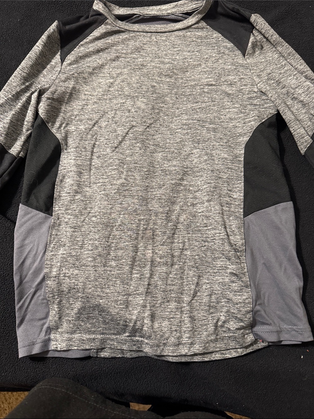 Champion boy’s Gray Heather Long-Sleeve Athletic Shirt with Dark Panels